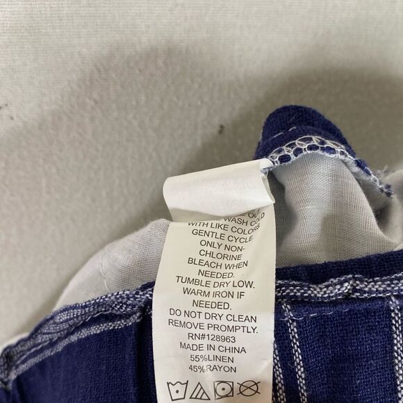Indigo Rein Pants Women’s Blue White Linen Stripe Crop Wide Leg Boho Belted S - Picture 12 of 12
